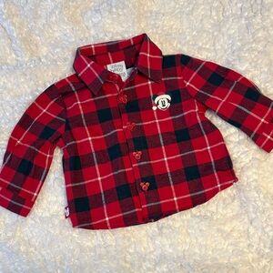 Disney Baby Red and Black Plaid Holiday Button-Up Shirt 9-12M